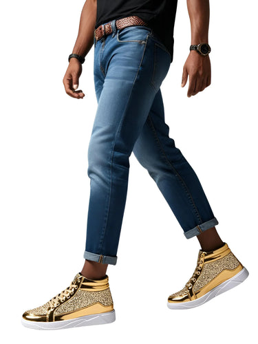 X Hot Fashion Gold Shiny Mirror Men's Hip Hop Sneakers High Top